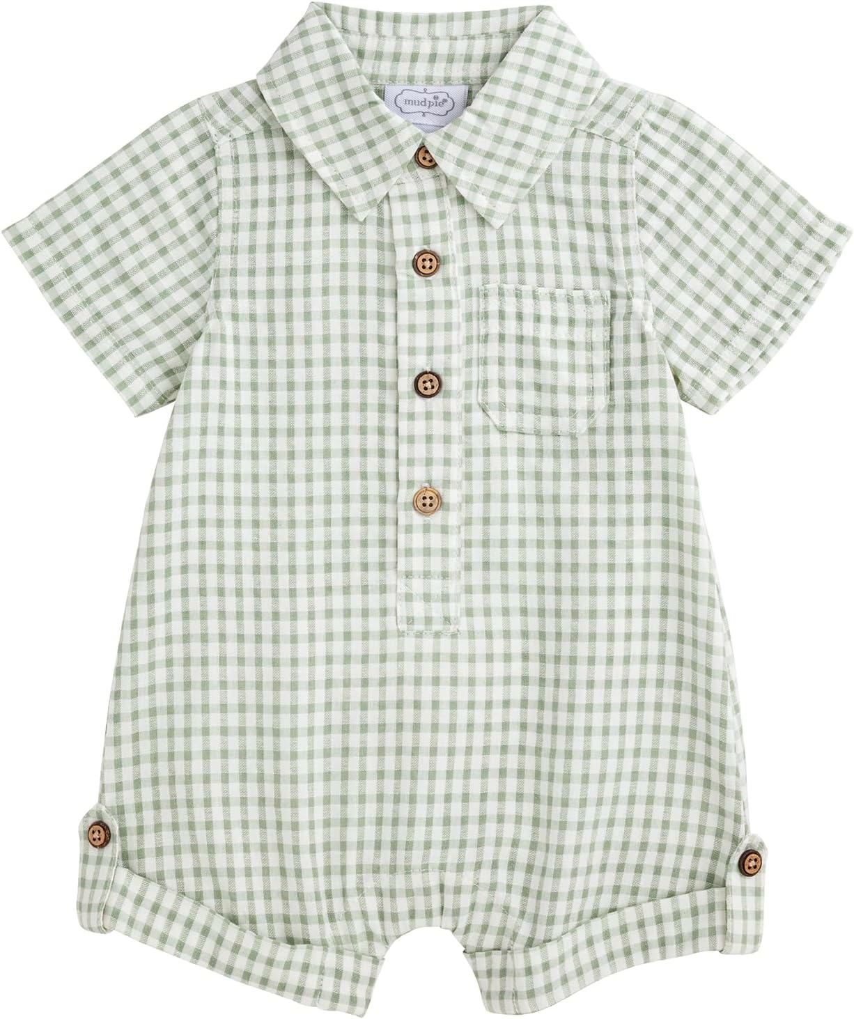 Mud Pie Baby Boy Gingham Collar Shortall