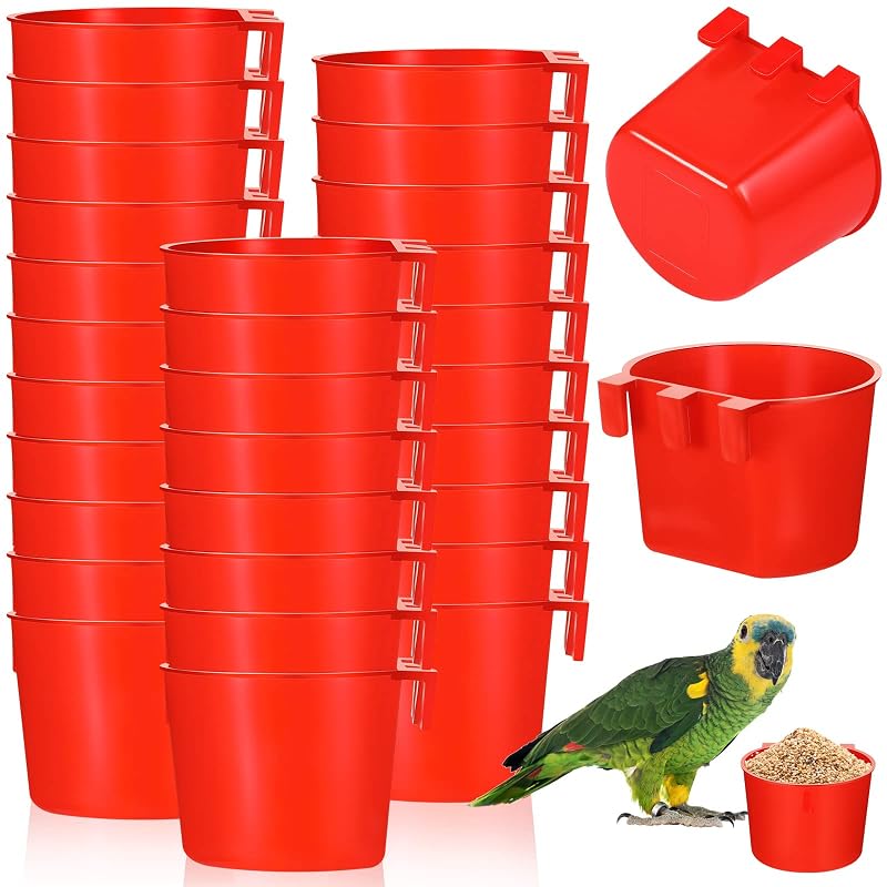 Comedouro para Aves e Pequenos Animais com Gancho, Plástico Vermelho Suclain, Pacote com 30