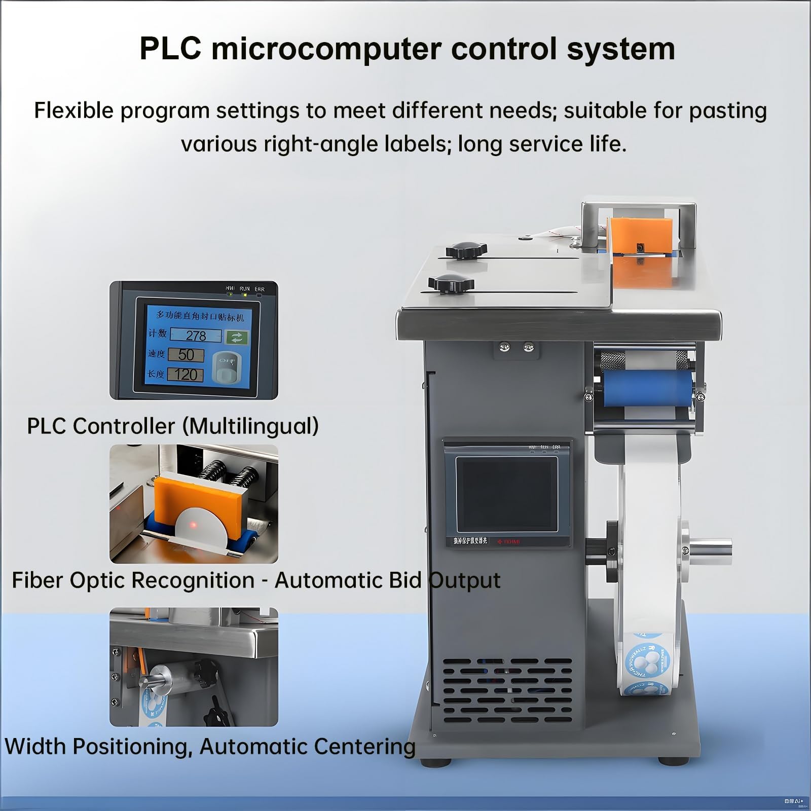 Etichettatrice semiautomatica con Lunghezza Regolabile, Ideale per l;Applicazione di Etichette su imballaggi e per operazioni di etichettatura anticontraffazione.