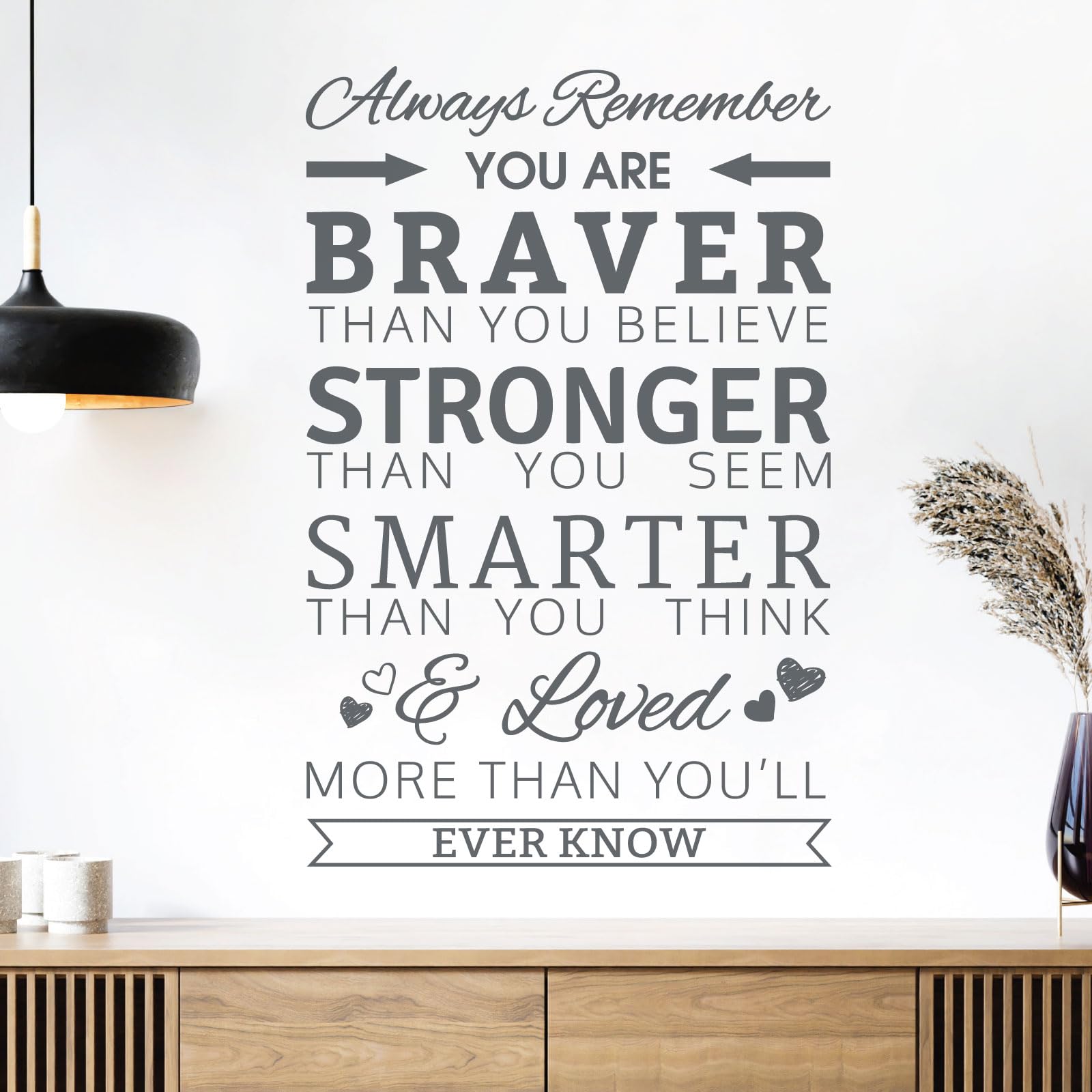 Always Remember, You are Braver Than You Believe, Stronger Than You Seem - Quote Decal Wall Sticker [Medium] [Dark Grey]