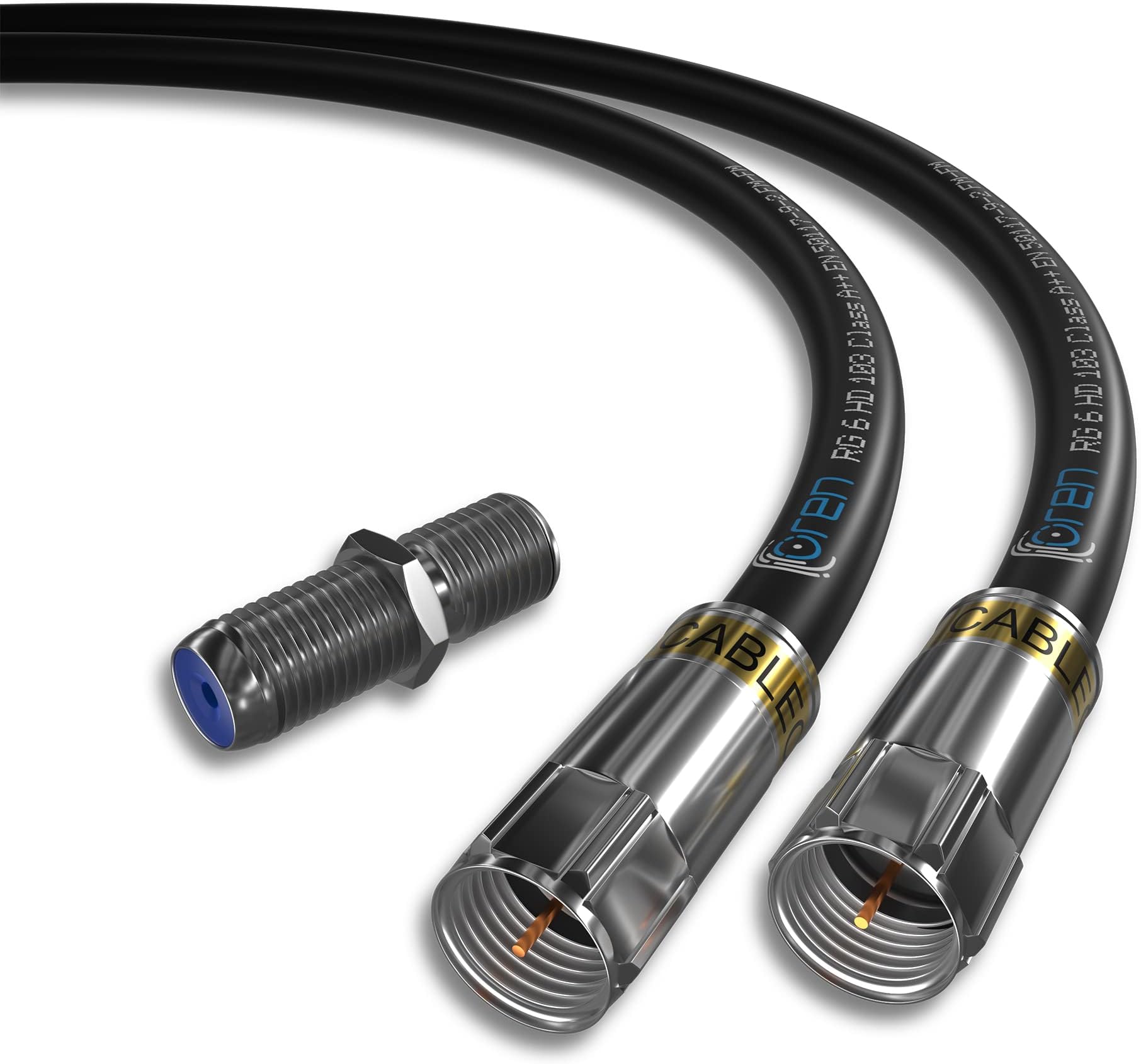 Oren Coaxial Cable 5m RG6 HD103 A++ Trishield – Black - with Cabelcon Connectors and Adapter – Weatherproof – for Satellite and Digital TV, Aerial, Broadband, and High Speed Internet Connections