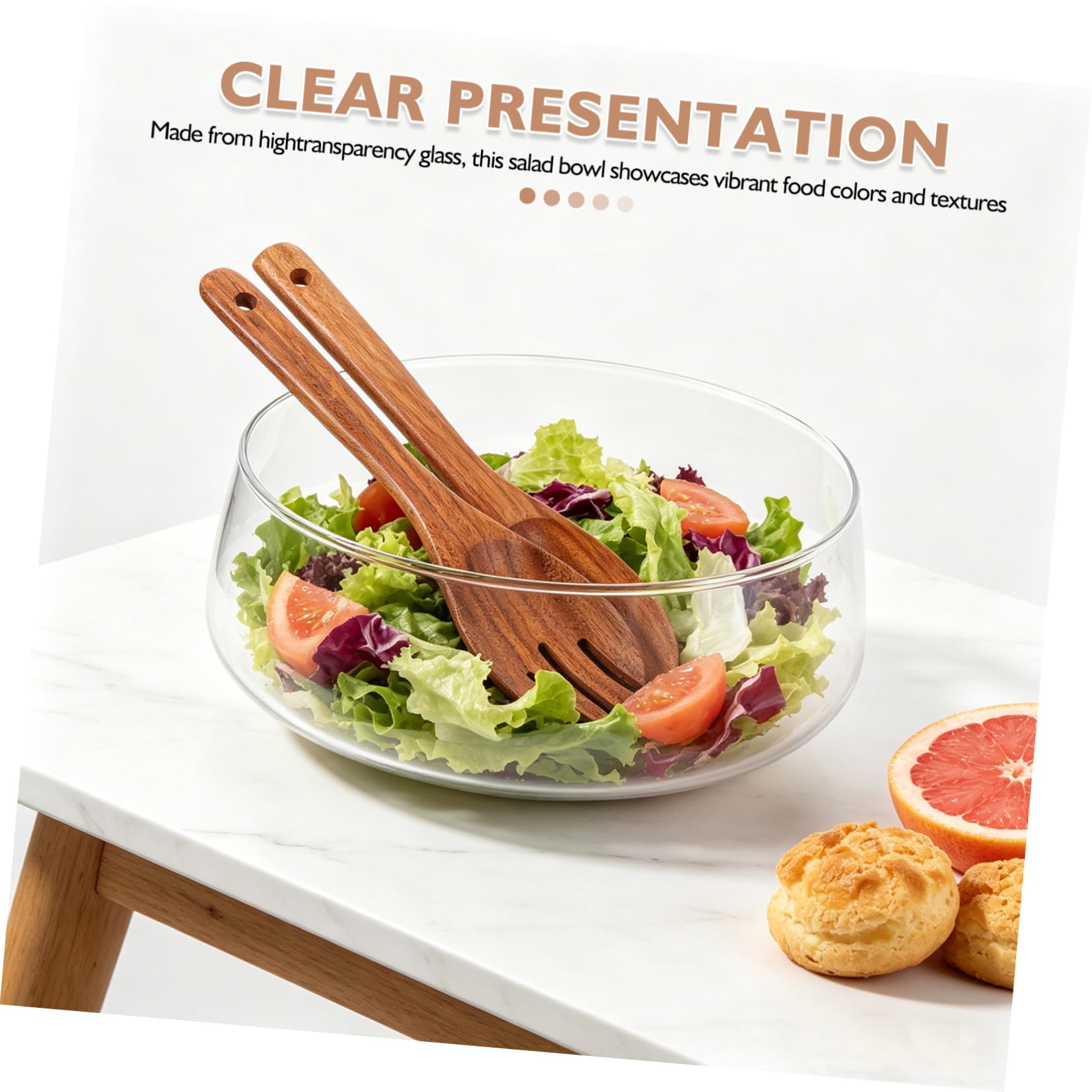 Ensaladera Redonda de Vidrio con Base de Madera para Servir Ensaladas Refrescantes en Verano con Protección contra Condensación y Diseño Simple