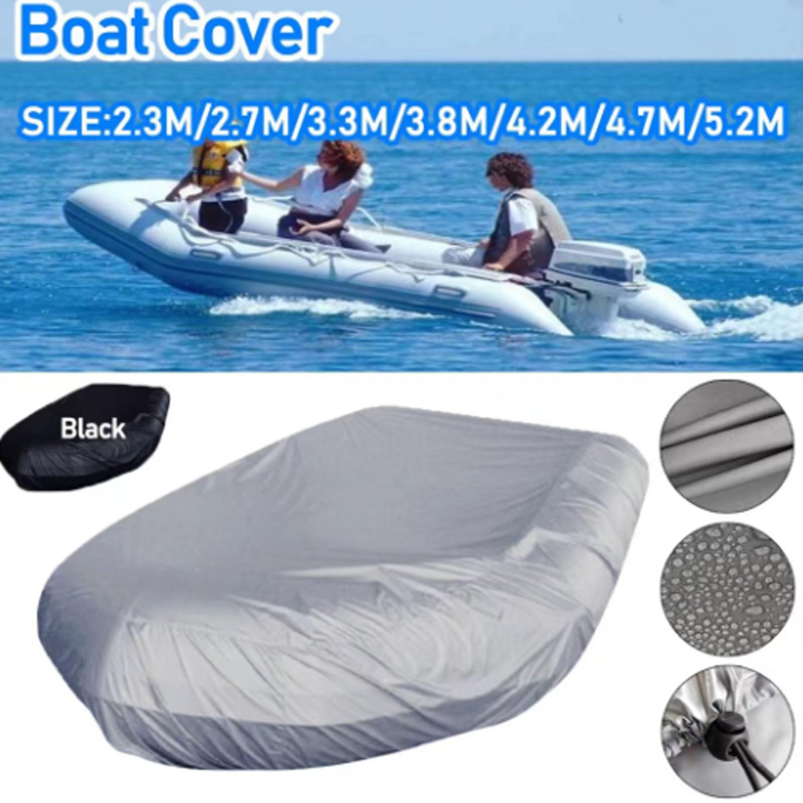 Copertura per Gommone per Kayak,Copertura per Tender Gommone,Tessuto Oxford 210D Protezione dalla Polvere del Sole UV Copertura Impermeabile per Motoscafo(Size:Extra Large/470x210x46cm,Color:Grigio)