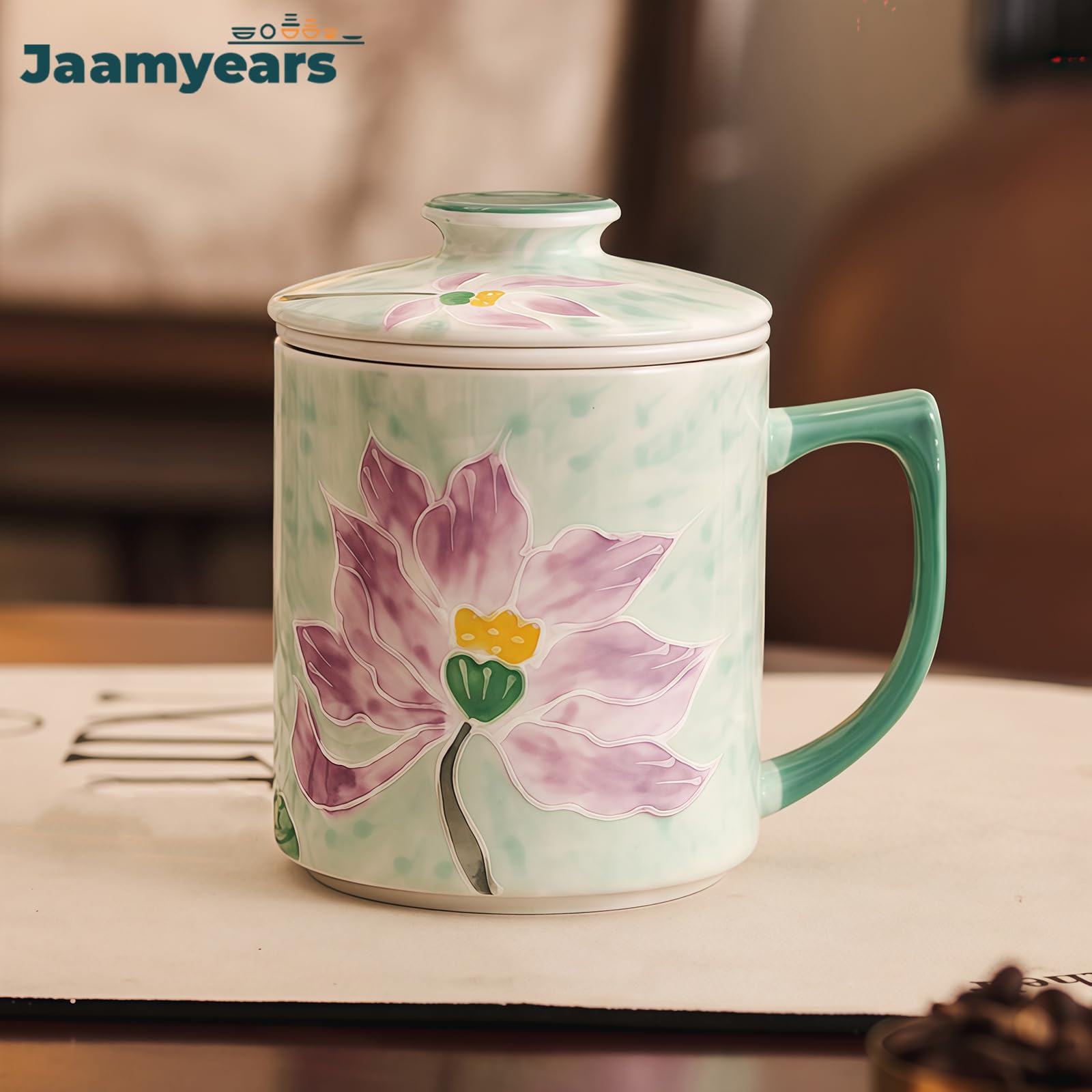 Taza de té con infusor y tapa, taza de té de cerámica de hojas sueltas, capacidad de 400 ml para entusiastas del café y el té