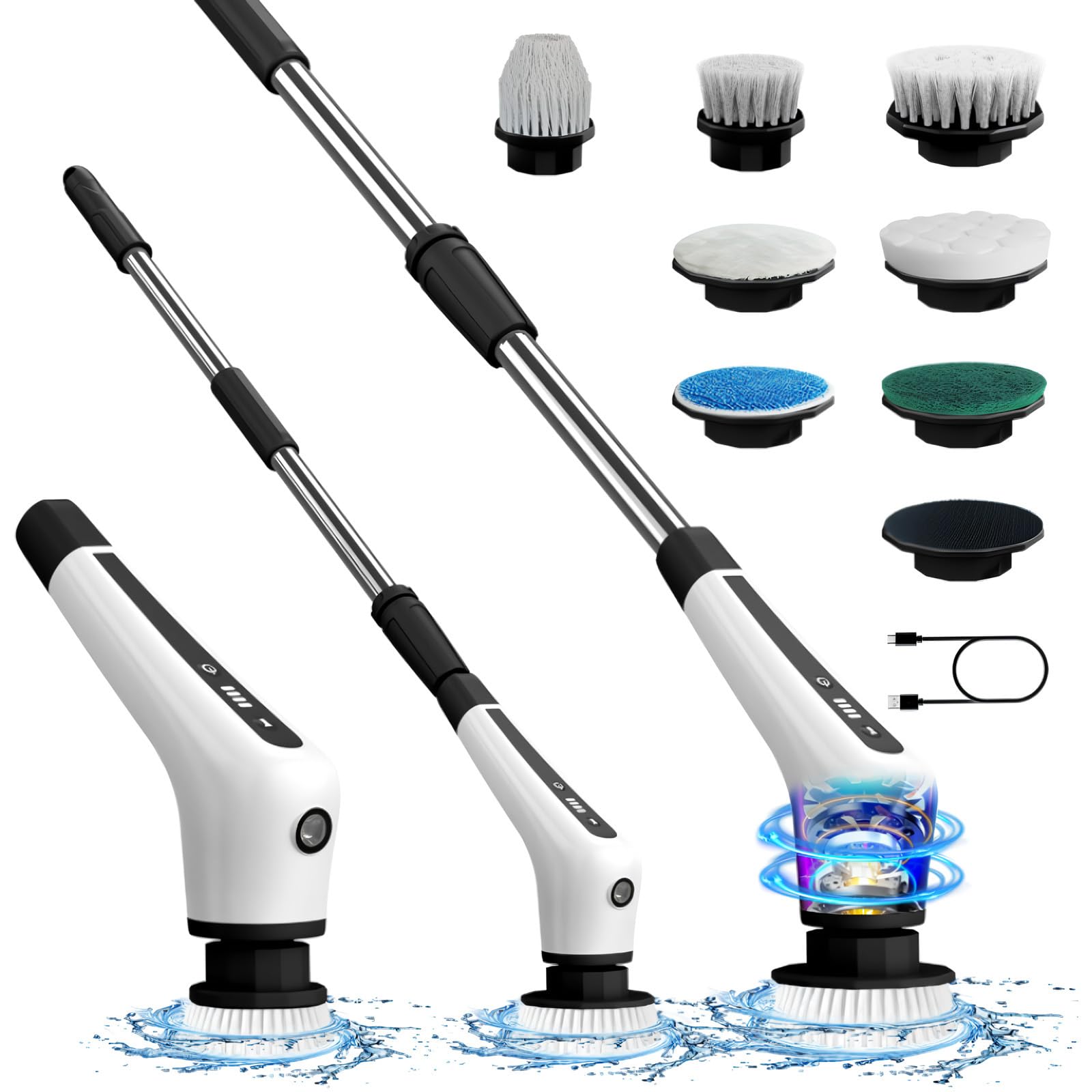 Electric Spin Scrubber, Cordless Shower Brush with 7 Replaceable Cleaner Brush and Adjustable Extension Handle, Power Bathroom Scrubber for Bathtub, Grout, Tile, Floor, Wall, Sink