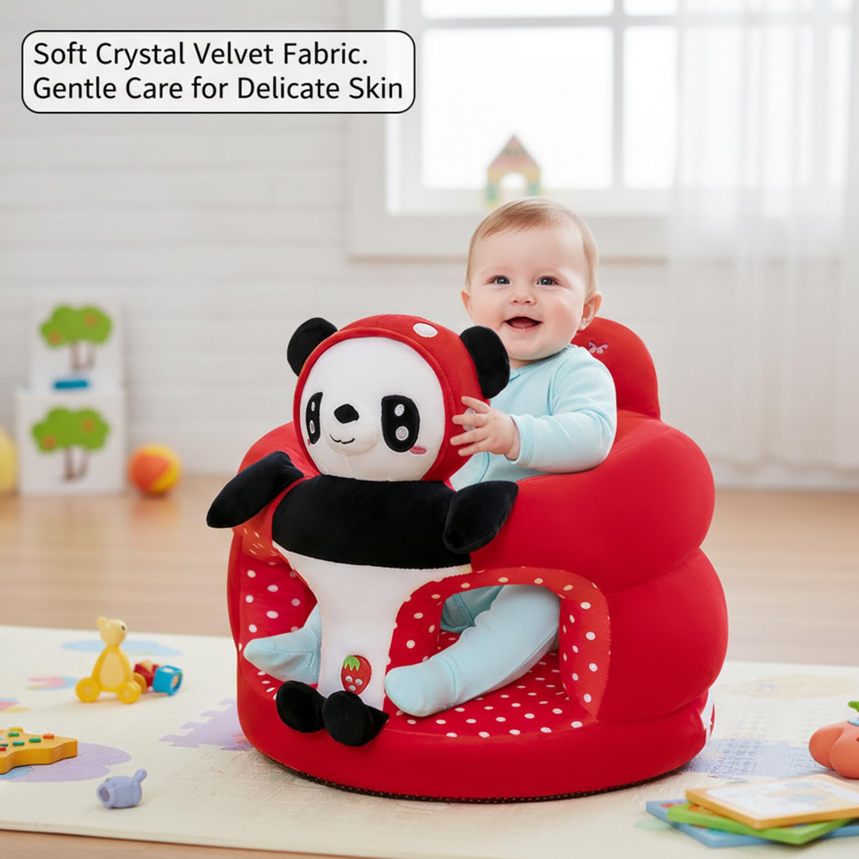 Sedia da seduta per neonati, supporto sicuro per la schiena Seggiolino da pavimento per neonati Sedia da seduta in morbido peluche, simpatico panda (40x40x35 cm)