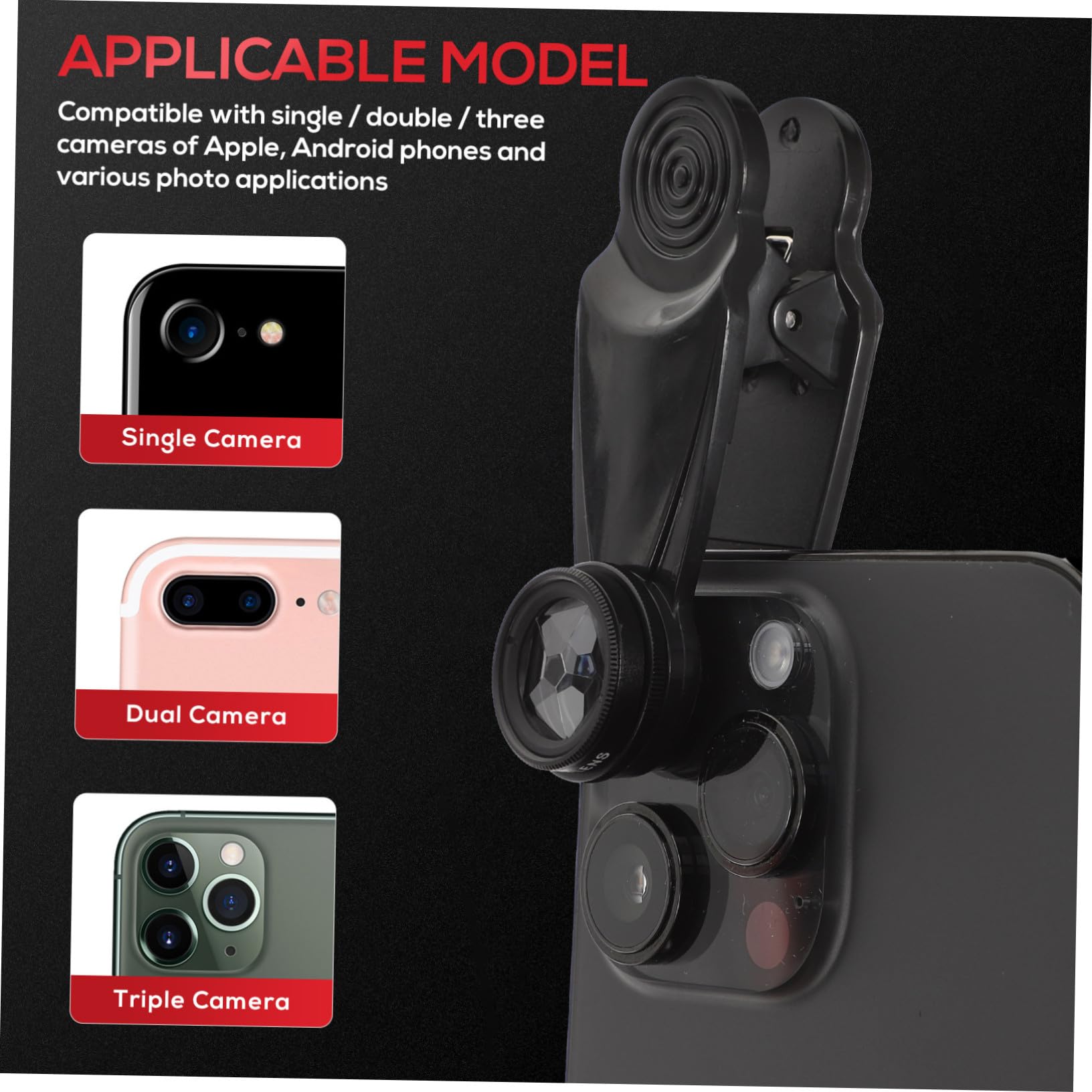 Mikikit Kit de Lentes para Teléfono Móvil con Zoom Gran Macro y Ojo de Pez Polarizador Cpl Kaleidoscopio Compatible con Smartphones Fácil Instalación
