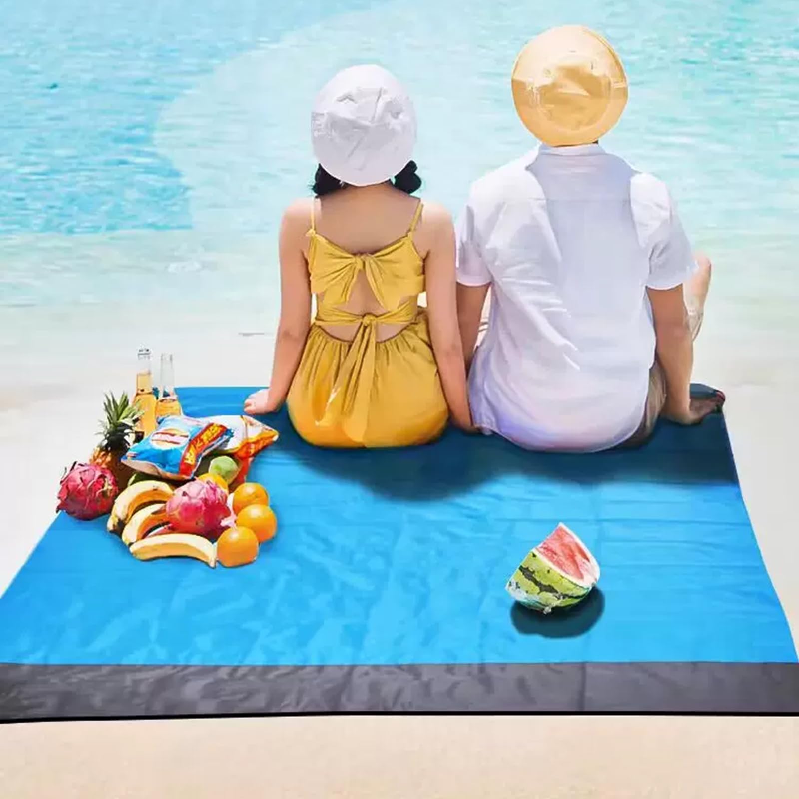 Coperta da Spiaggia Impermeabile 210 x 200 cm Antisabbia Telo Spiaggia Grande Campeggio Picnic Blu