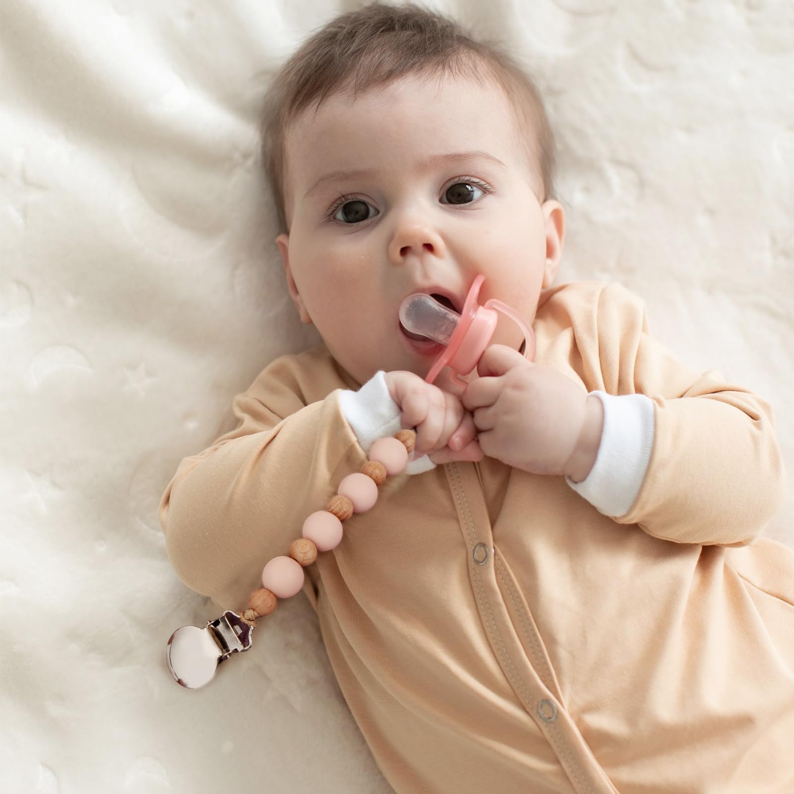Coffret cadeau bébé 6 en 1 couverture mousseline doudou bavoir chaîne tétine pied carte cadeau Rose