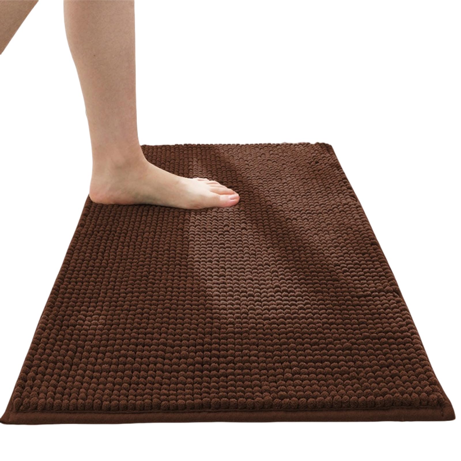 Tapis de bain et tapis de bain lavable chenille marron 60x90cm