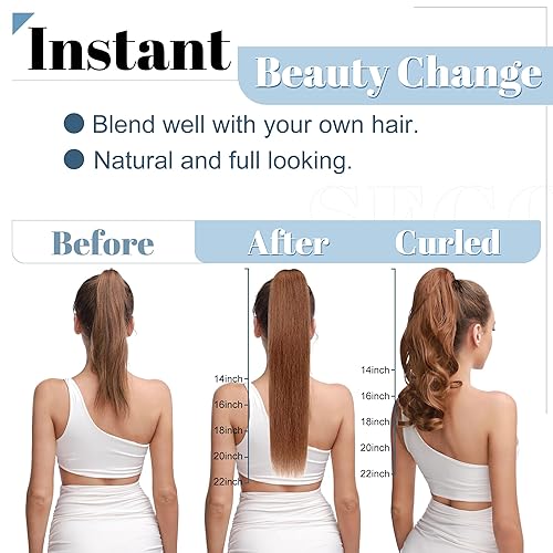 Miniatura 5 de SEGO Extensiones de cabello humano con clip de garra, extensiones de cabello humano 100% real, cola de caballo, extensiones de cabello humano largo