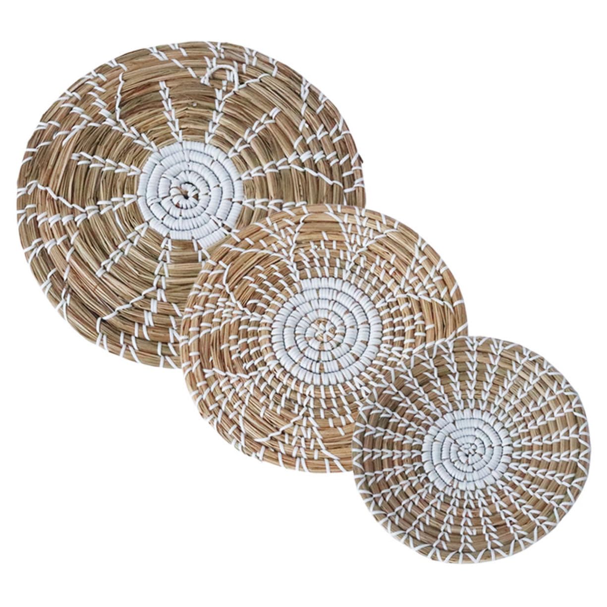 3 Stück Gewebter Wandkörbe Grasmaterial Boho Wanddeko Schlafzimmer Wohnzimmer Küche Hängeornamente