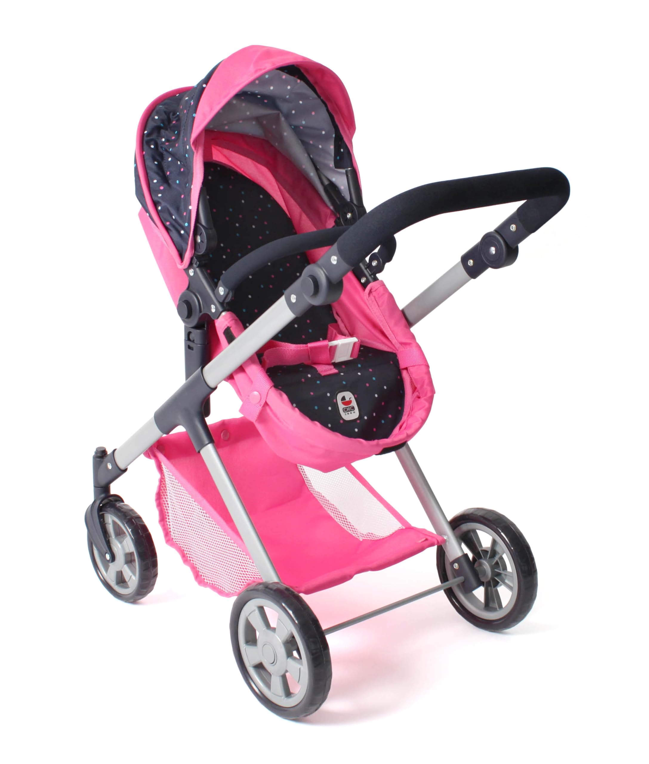 Bayer Chic 2000 Puppenwagen Mila, 2in1 Kombi-Puppenwagen, Konfetti pink | 2in1 Puppenwagen mit wendbarem Sportsitz, Babywanne & schwenkbaren Rädern. Höhenverstellbar 39-72 cm