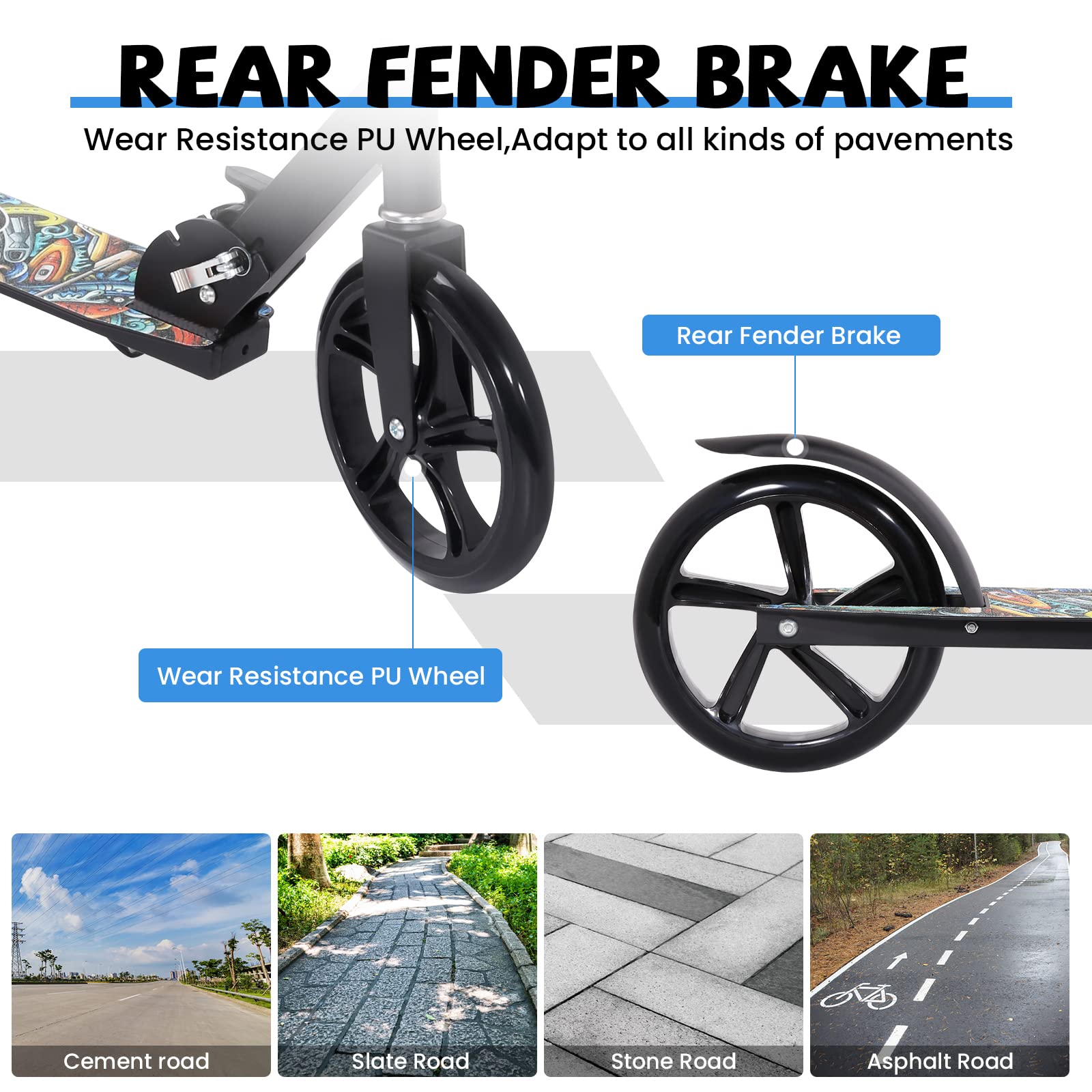 Trottinette pour Enfants à partir de 5 Ans - Pliable - Hauteur réglable - Motif Graffiti - Charge maximale : 100 kg