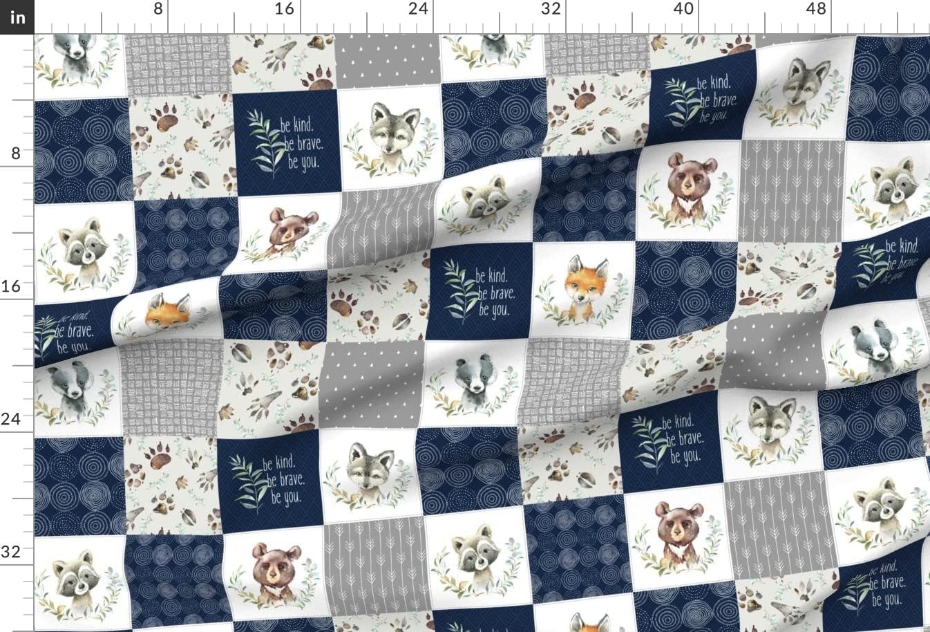 Spoonflower Fabric - Woodland Quilt Patchwork Baby Boys Woodland Nursery Navy Blue Gray Printed on Minky Fabric by The Yard - Sewing Baby Blankets Quilt Backing Plush