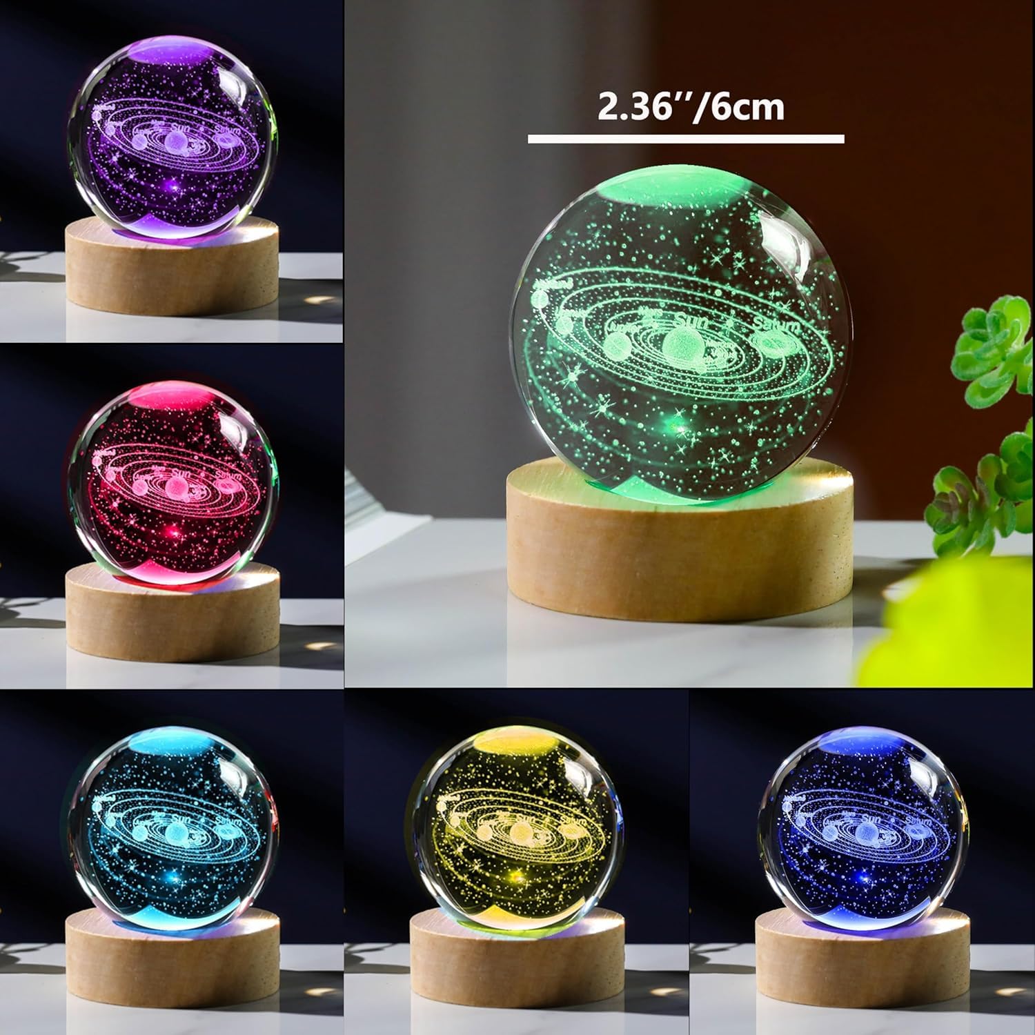 RETZLA 3D Solar System Crystal Ball with LED Colorful Lighting Touch Base, Solar System Model Decor, Science Astronomy Gifts - Image 3