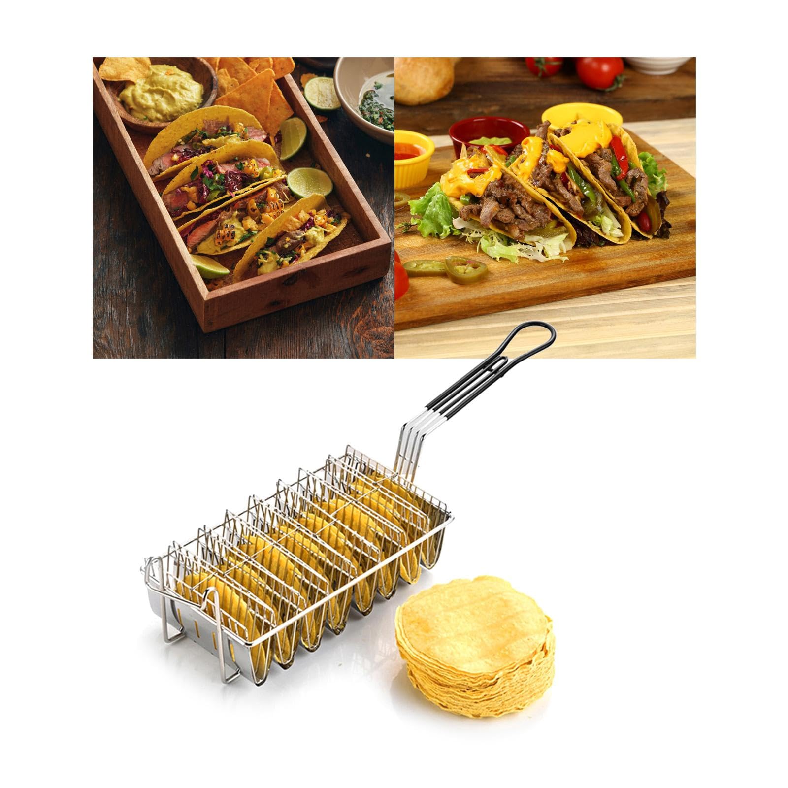 Cesta Profesional para Tacos, Freidora de de Acero Inoxidable, Cesta para Freír Tacos, Freidora de Tacos para Restaurantes Y Cocinas, 8