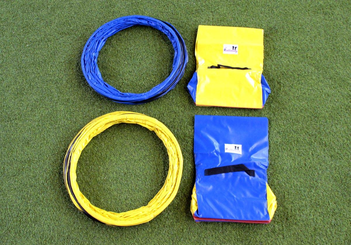Callieway Hoopers Agility Tunnel Set "Profi" – Orig Tunnel Set per JAD (2 pezzi) per Hoopers & JAD Dog Sport (80 cm Ø 100 cm di lunghezza, blu/giallo)