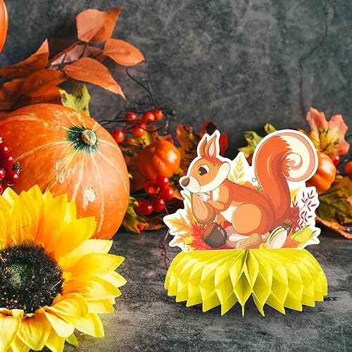 Vista 18 de Centros de mesa de Acción de Gracias, Happy FAL Ya'll 3D Honeycomb Centros de mesa de cosecha, gnomos, calabaza, naranja, letrero de otoño