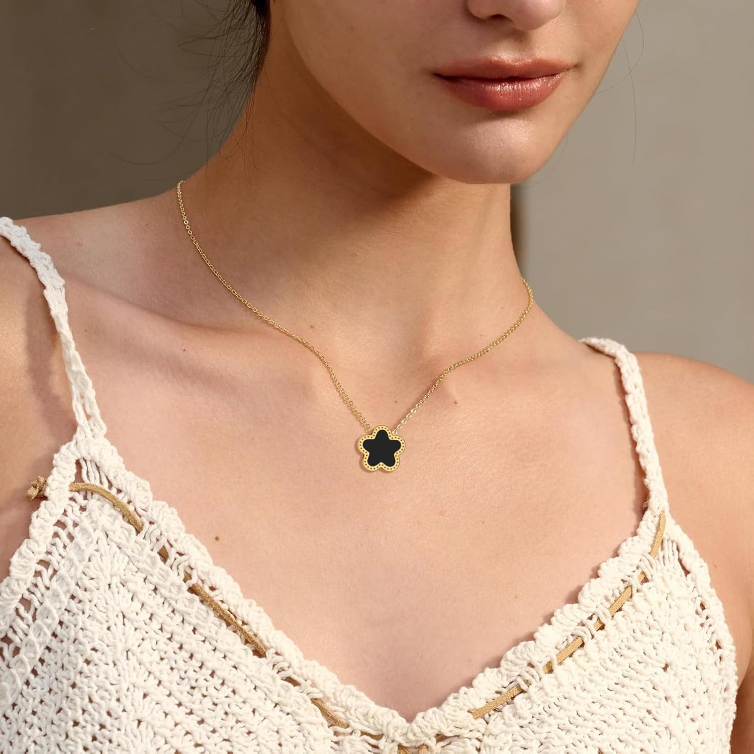 Lucky Clover Jewelry Set 18K Gold Plated Five Leaf Clover Necklace Bracelet Earrings Set Flower Jewelry Sets Birthday Gifts for Women - Image 5