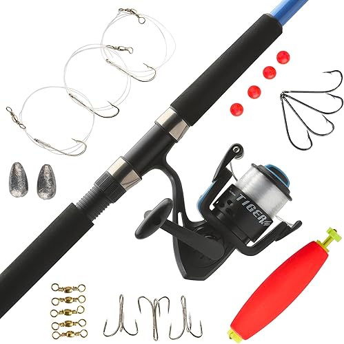 Miniatura 14 de Shakespeare Tiger Spinning Reel and Fishing Rod Combo Kit de roble musgoso de pez gato tigre,Kit de bagre tigre,Tigre Bagre Roble
