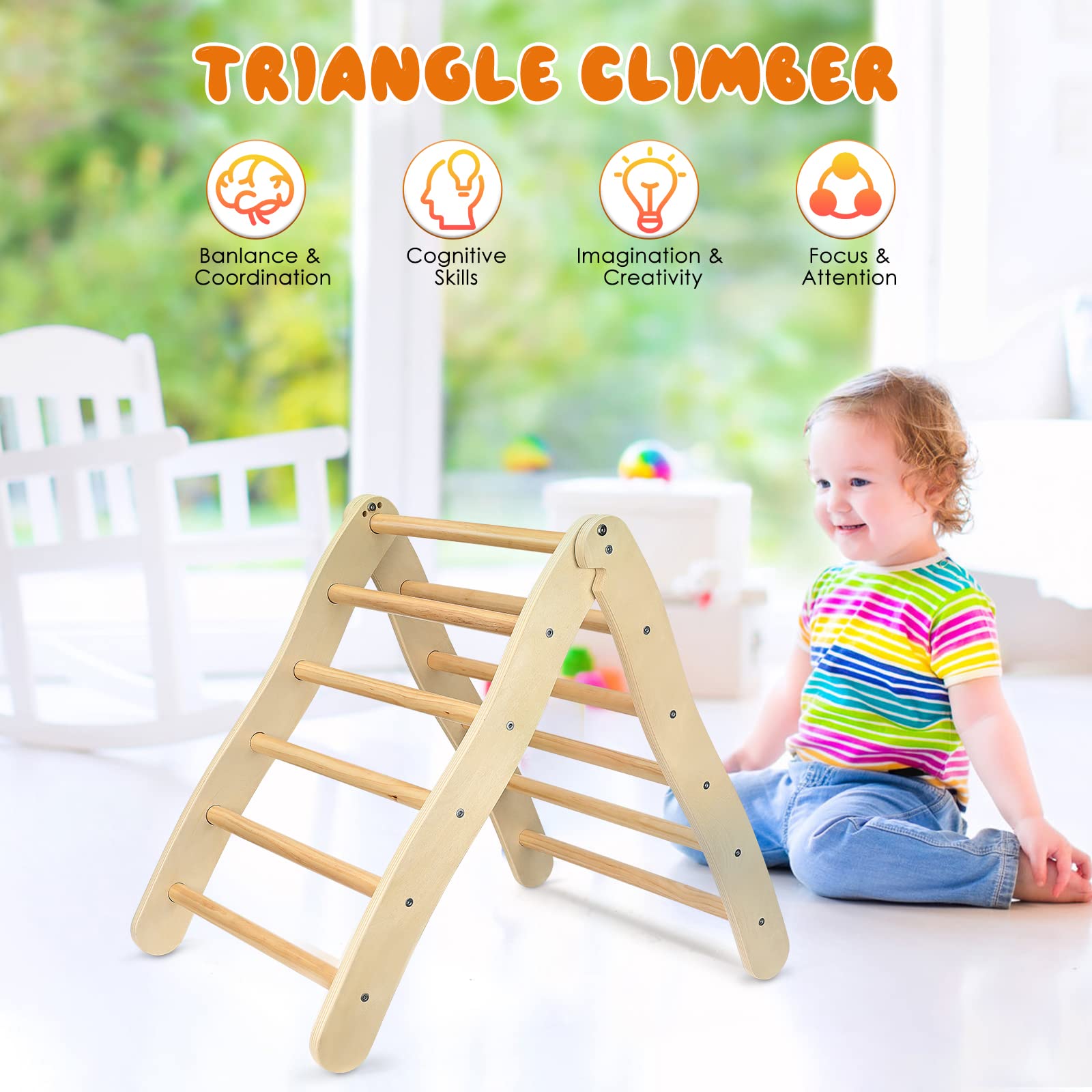 Kletterdreieck für Kinder, zusammenklappbares Design für Kinder aus Naturholz, Klettergerüste mit Rampe