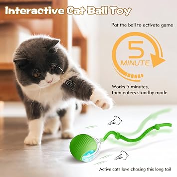 Interactive Cat Ball Toys for Indoor Cats, Upgraded Automatic Cat Toys for Bored Indoor Adult Kitty, Peppy Pet Ball for Cats, 360Smart Rolling Kitty Balls Toy (Green)
