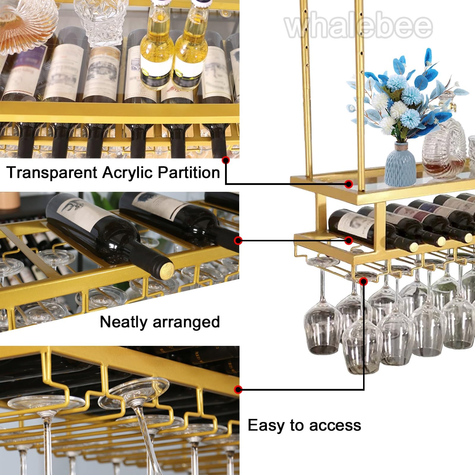Amazon｜ワイングラスホルダー 吊り下げ棚 金属製ワインラック、ワイン