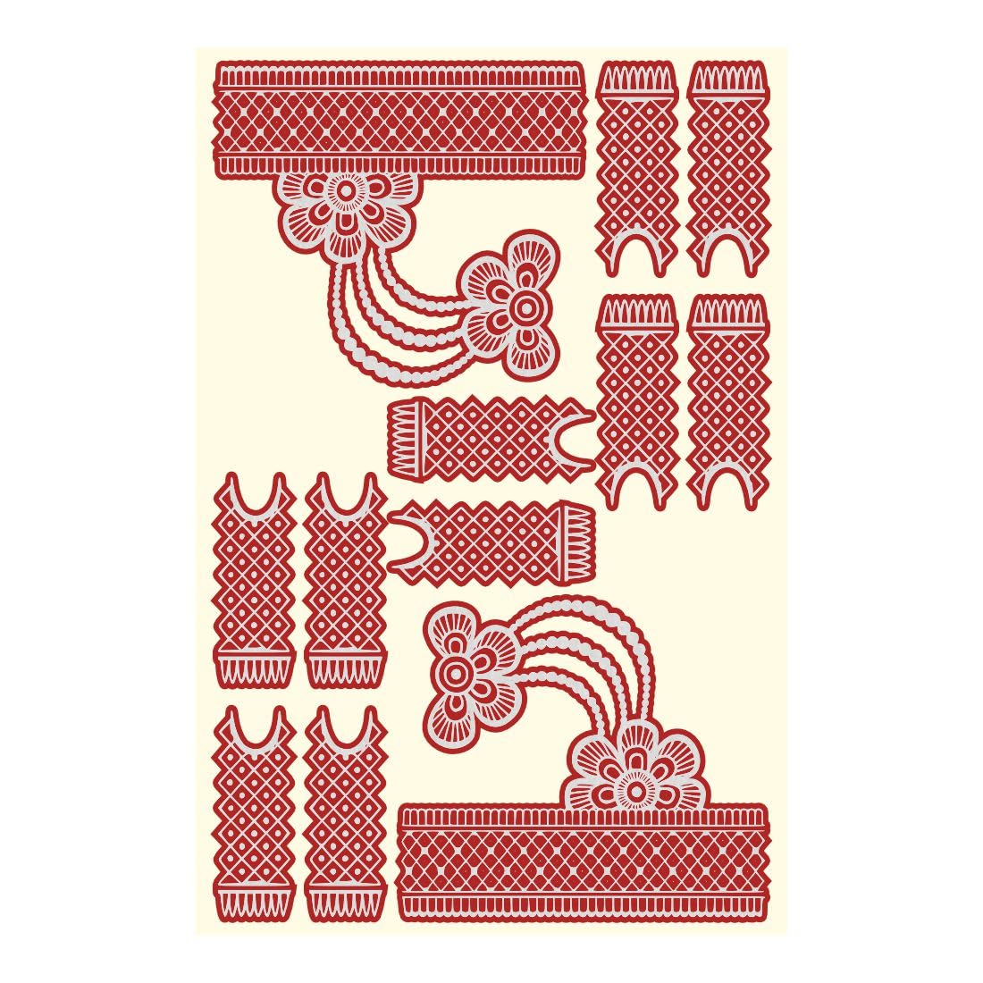 Modern Flower Style Maroon Silver Mehndi Tattoo Sticker For Classic Look Or Modern Style-image-1