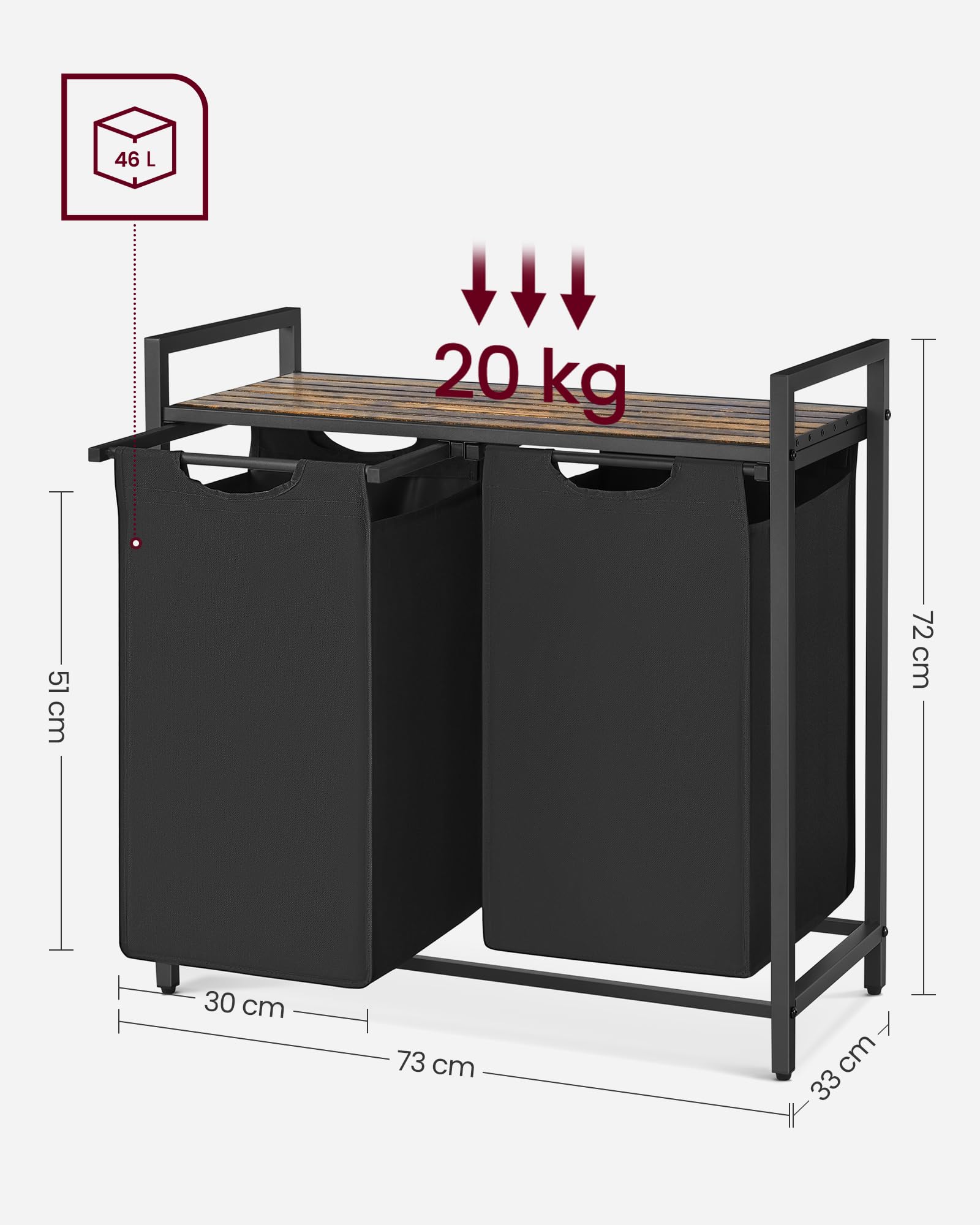 O'DADDY Wasmand 2 vakken –wassorteerder 76L - 73x33x72 – zwart bruin | Leen Bakker O'DADDY Wasmand 2 vakken –wassorteerder 76L - 73x33x72 – zwart bruin | Leen Bakker