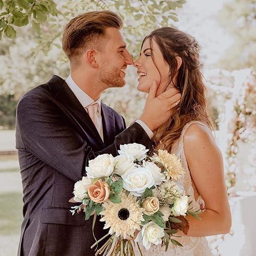 Vista 270 de White Rose Artificial Flowers Fake Flower Bulk with Stems for DIY Wedding Bouquet Bridal Baby Shower Centerpiece Table Decorations Silk Faux Floral