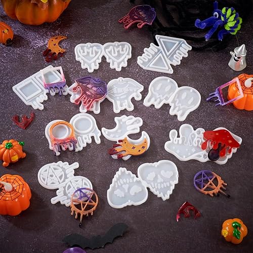 Miniatura 7 de Mega Pet 10 moldes para colgantes de Halloween, con tema de gotas de sangre, moldes de silicona para calavera, corazón, luna, moldes de resina