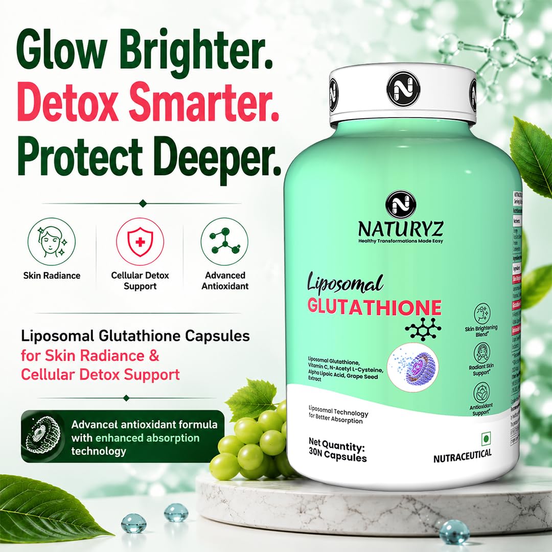 NATURYZ Liposomal Glutathione with Grape Seed Extract | Skin Brightening Supplement with Vitamin C, NAC & Alpha Lipoic Acid | Advanced Skin Radiance & Antioxidant Formula | Supports Brighter-Looking Skin, Collagen Protection & Cellular Health – 30 Veg Capsules — Amazon image 7