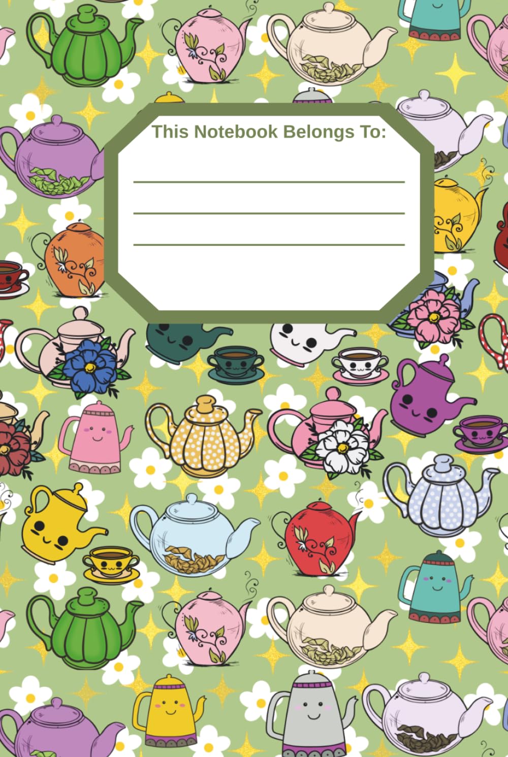 Color Me Tea Party Notebook: A Cute Hardcover Notebook with Kawaii Tea Cup Borders and 200 Lined Pages
