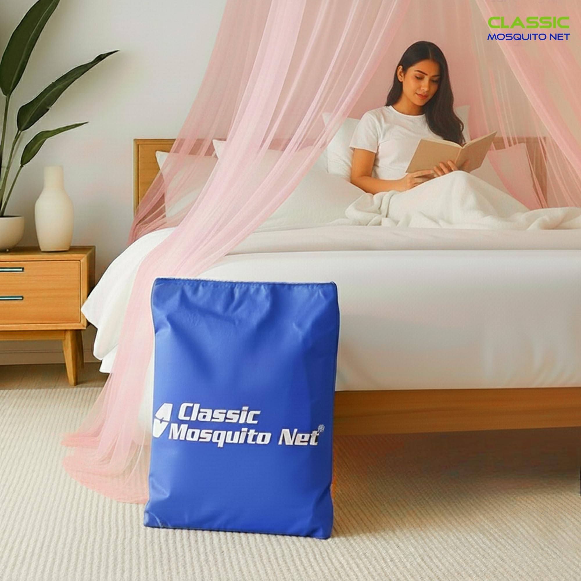 King Size Mosquito Net - Pink Machardani Net -6