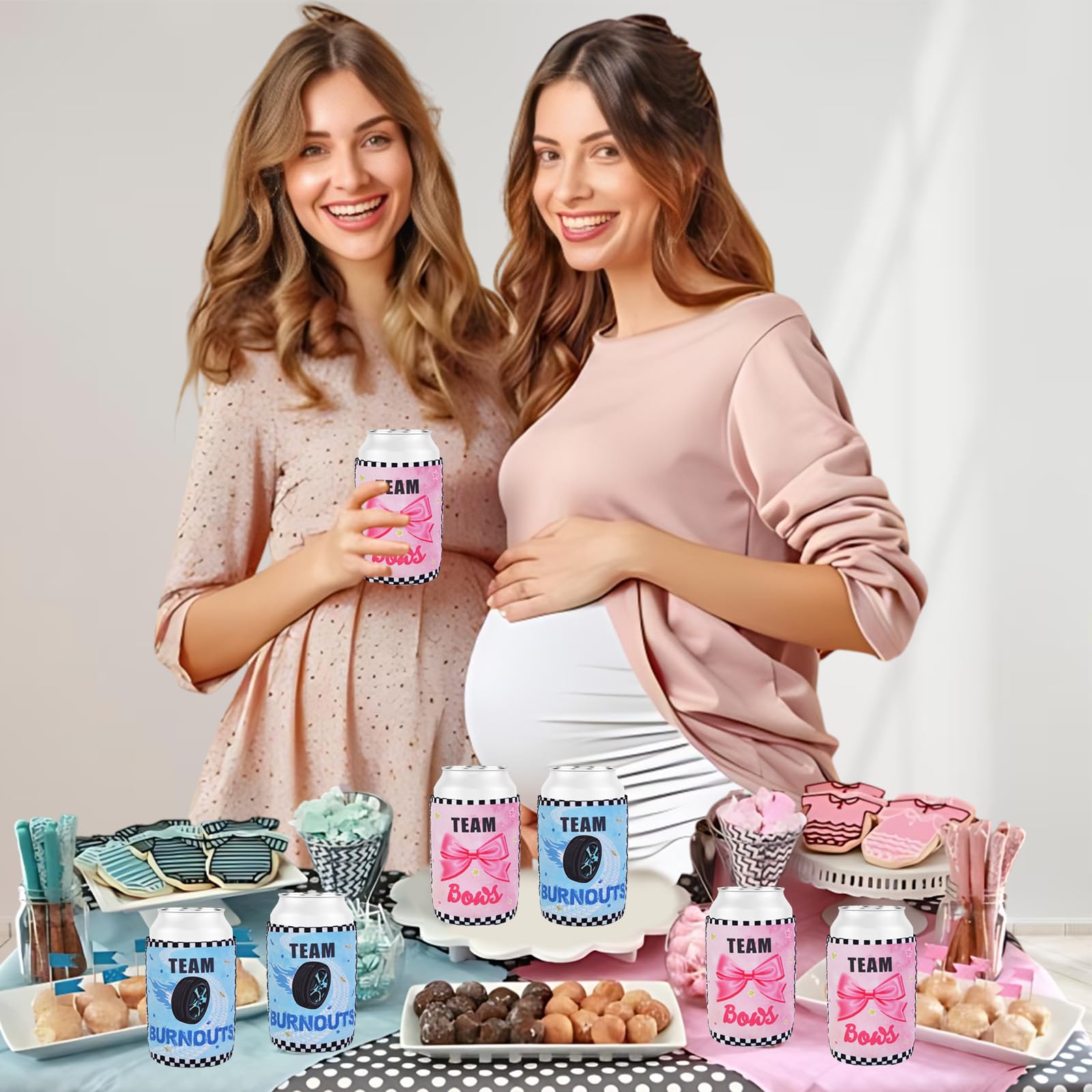 Serencatcher Lot de 24 nœuds pour révéler le sexe des canettes - Glacières d'équipe Burnouts - Manchon rose bleu pour garçons ou filles - Décorations de fête