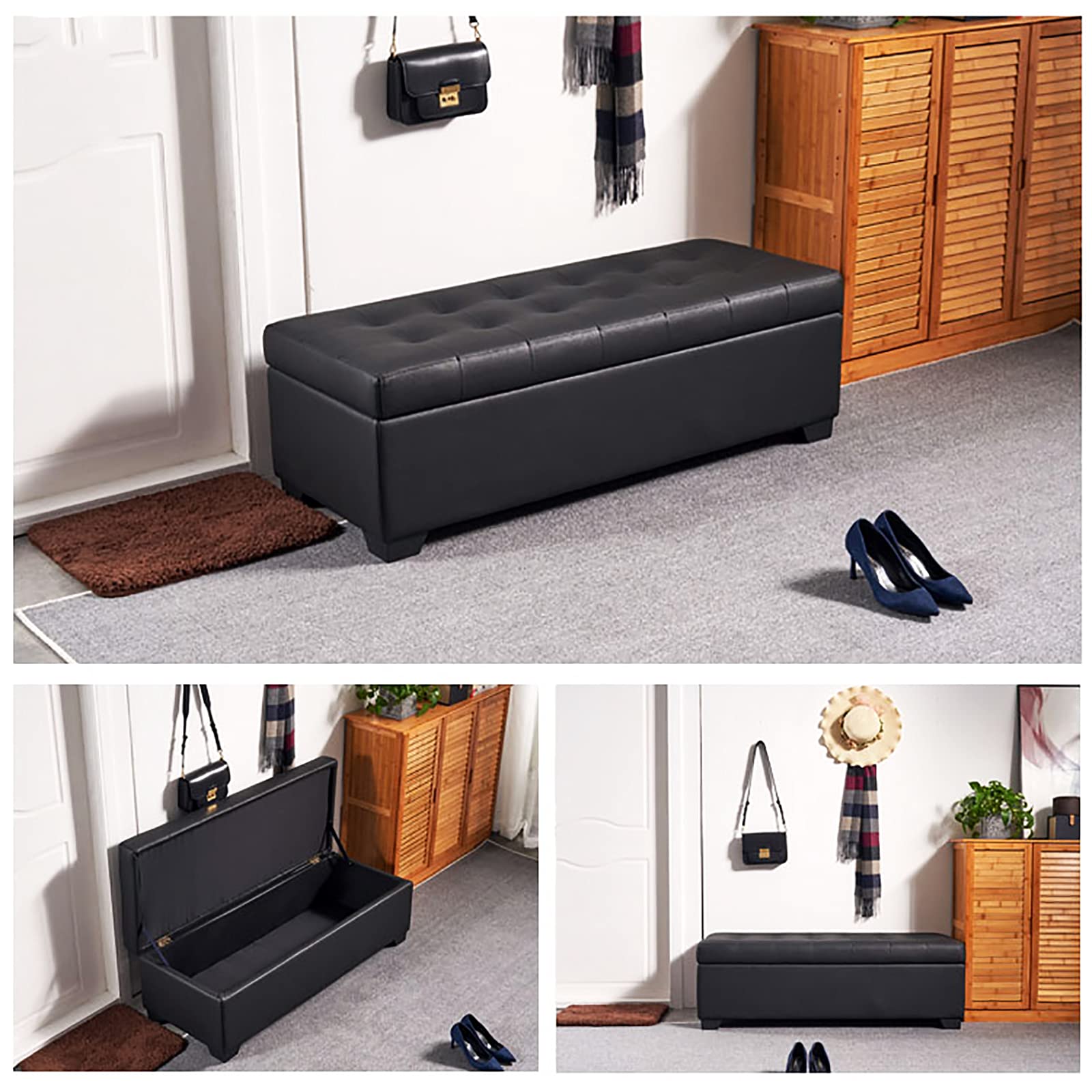 Banc rectangulaire moderne en velours avec compartiment caché - Meuble décoratif pour salon et entrée - Tabouret à langer rembourré - Champagne - 60 x