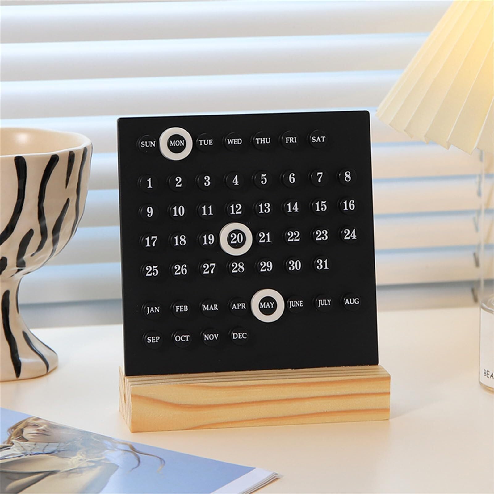 Tischkalender mit Holzblock und 3 Ringen zur Datumsaufzeichnung für das Homeoffice