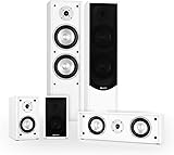 Auna Linie-300-WH - Ensemble de 5 Enceintes Home Cinema, HiFi 5.0 265W RMS (Enceintes colonnes, Enceintes bibliothèque, Enceinte Centrale) - Blanc
