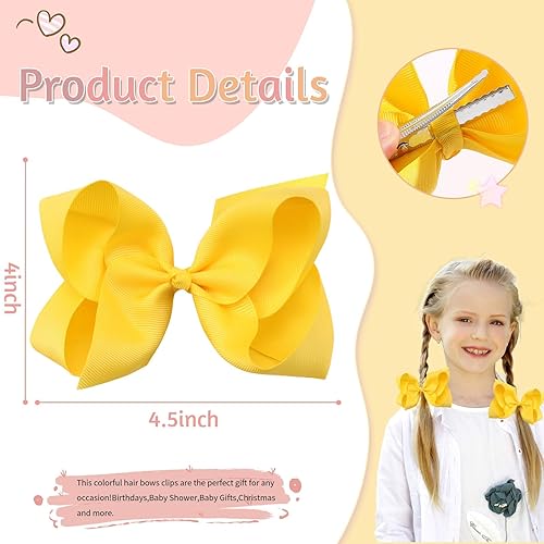 Miniatura 3 de Oaoleer - 20 lazos para el pelo de 4.5 pulgadas para niñas, lazos de cinta de grogrén en capas, pinzas de cocodrilo, accesorios para el cabello para