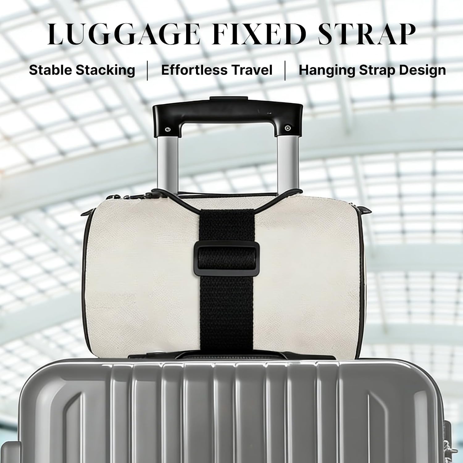 Add a Bag Luggage Straps 2 Pack, Adjustable Bungee Elastic Luggage Connector Straps, Heavy Duty Travel Belt for Two Suitcases, Secure Carry Ons & Travel Essentials, Airplane Trip Must-Have (Black)