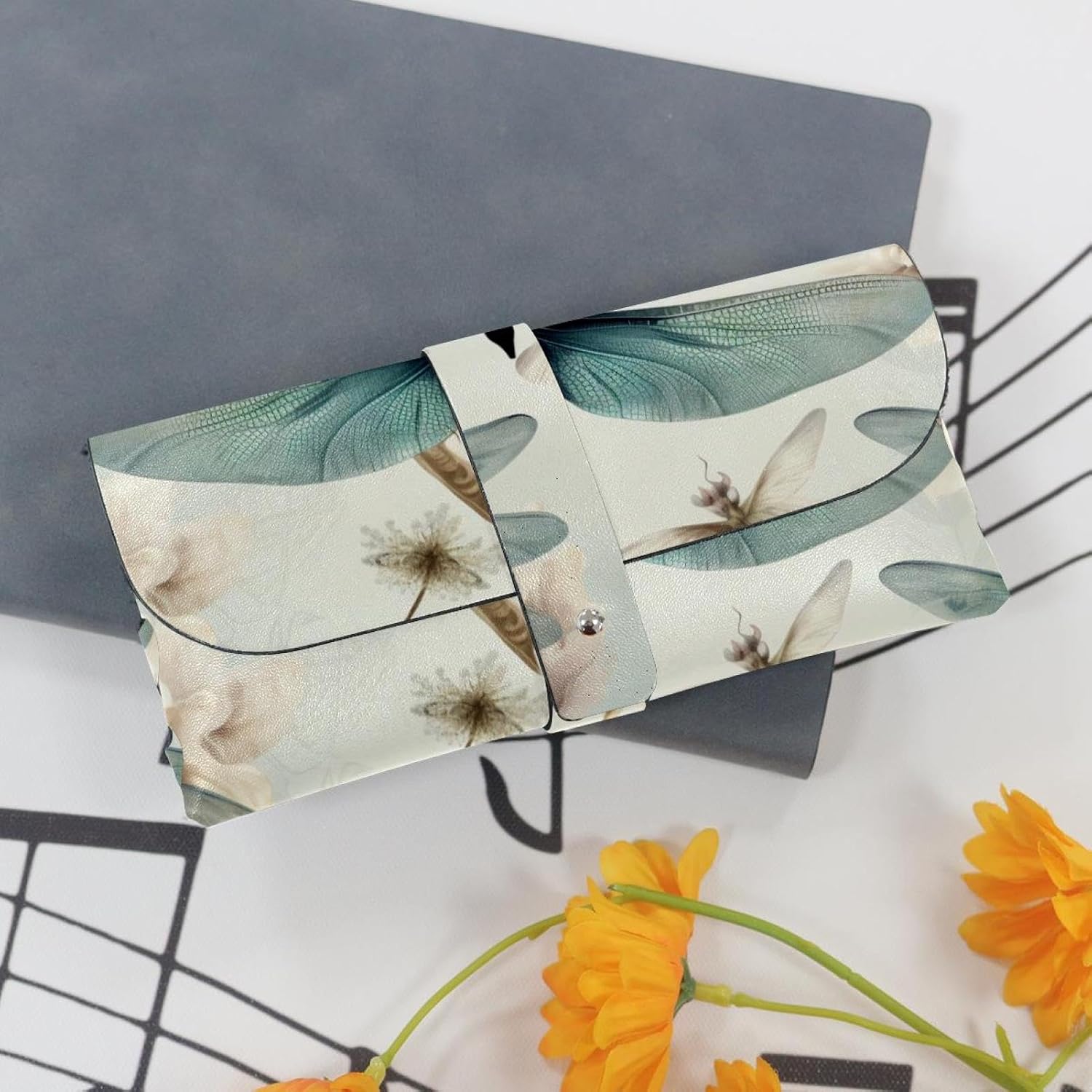 Dragonfly Eyeglass Case Soft, Glasses Bag, Portable Sunglasses Pouch, Leather Spectacle Cases for Women Men