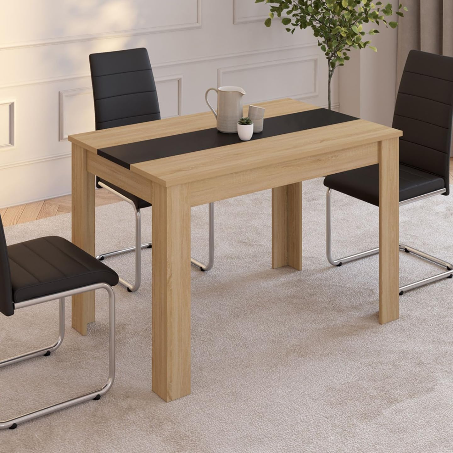IDMarket - Tavolo da pranzo rettangolare ROZY 4 persone faggio e nero 110 cm