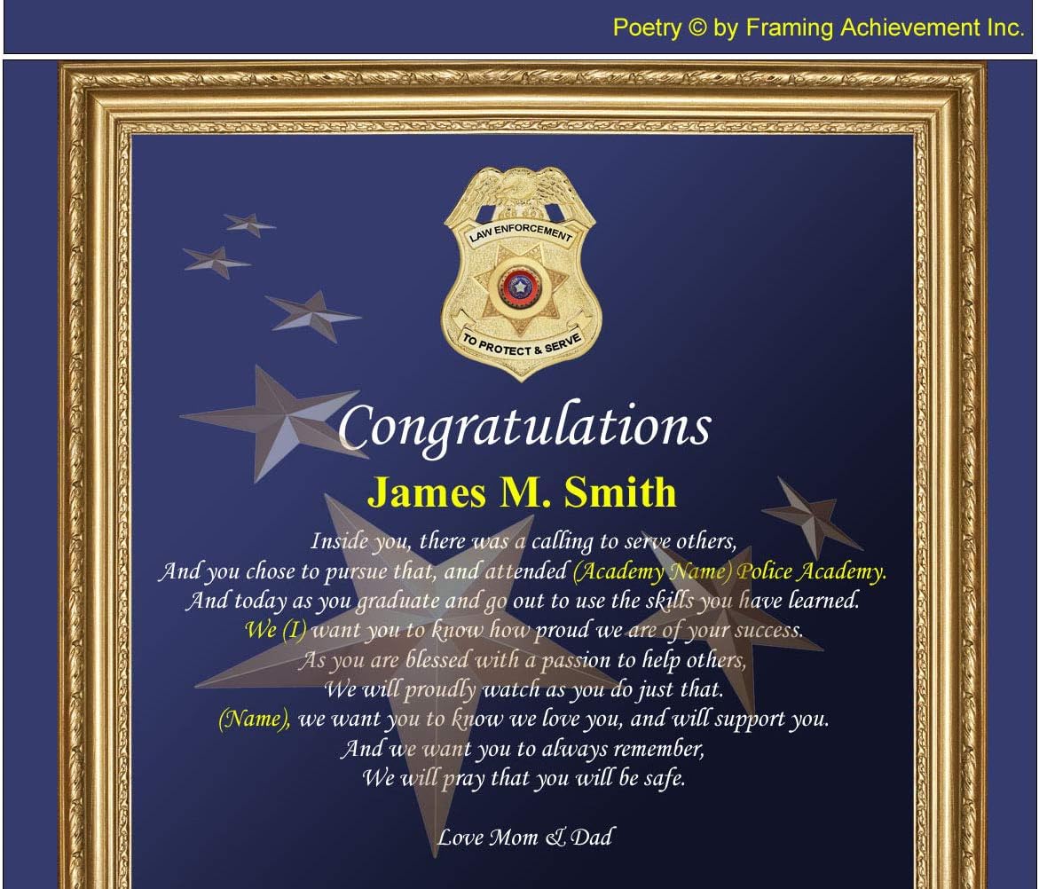 AllGiftFrames Law Enforcement Police Academy Graduation Gift Ideas for Police Officer and Sheriff Graduate School Student Poetry Clock Plaque Chrome Silver Decor Border