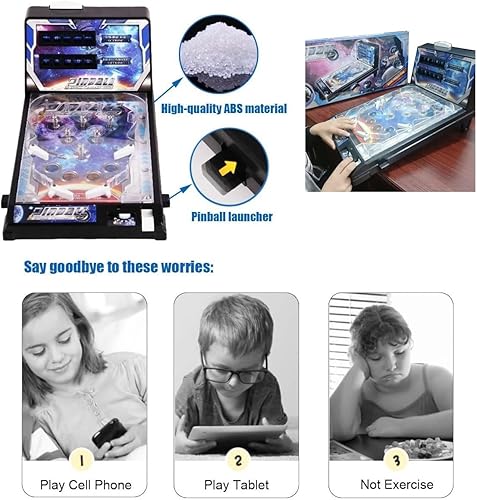 Miniatura 4 de Juego electrónico de pinball de mesa, máquina de arcade retro con luces, sonidos y marcador, juguete de disparo de bola de escritorio, para niños