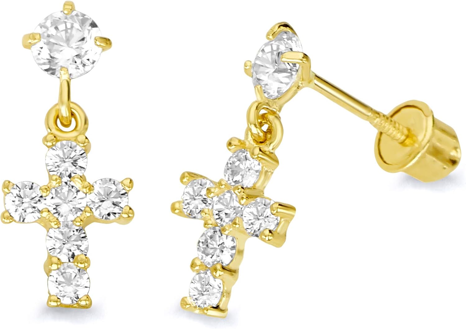 14k Yelllow Gold Cross Stud Earrings with Screw Back