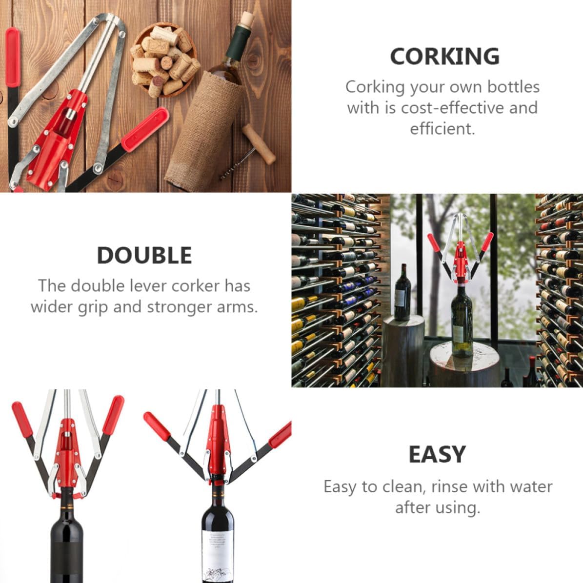 Iron Lever Corker for Homebrew Wine Making with Wider Grip and Stronger Arms Handled Wine Bottle Corker Tool