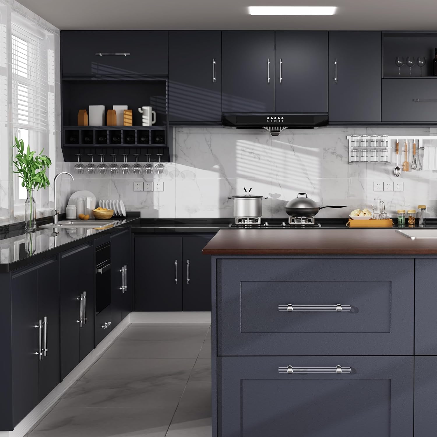 6 Pack 3 Inch Clear Glass Cabinet Pulls and Knobs, Crystal Cabinets Drawers Cupboard Dresser Wardrobes Vanity Furniture Handles 76mm, Polished Chrome with L-Wrench - Image 4