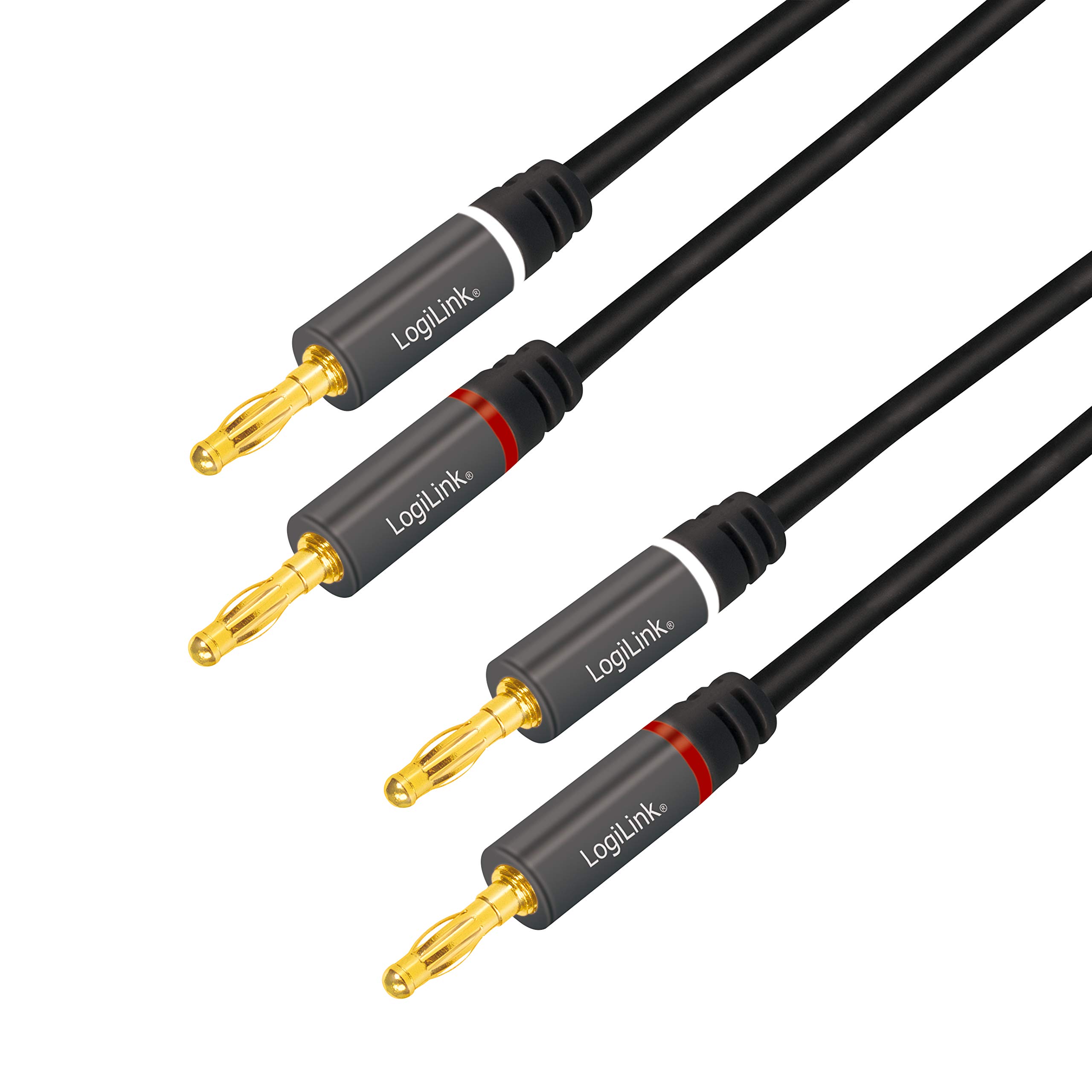 LogiLink - 2 connettori a banana con contatti dorati 5m Nero
