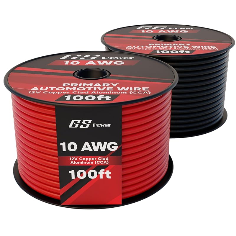 Kit de Fio Automotivo 10 AWG GS Power CCA com Isolamento PVC, 2 Carretéis de 30,48 m